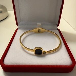 Peruvian Gold-Tone Black Enamel Hinged Bracelet – NWOT